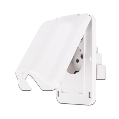 Rainproof outlet, one east-west vertical white