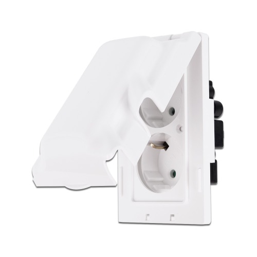 Rainproof outlet, two East-West vertical white